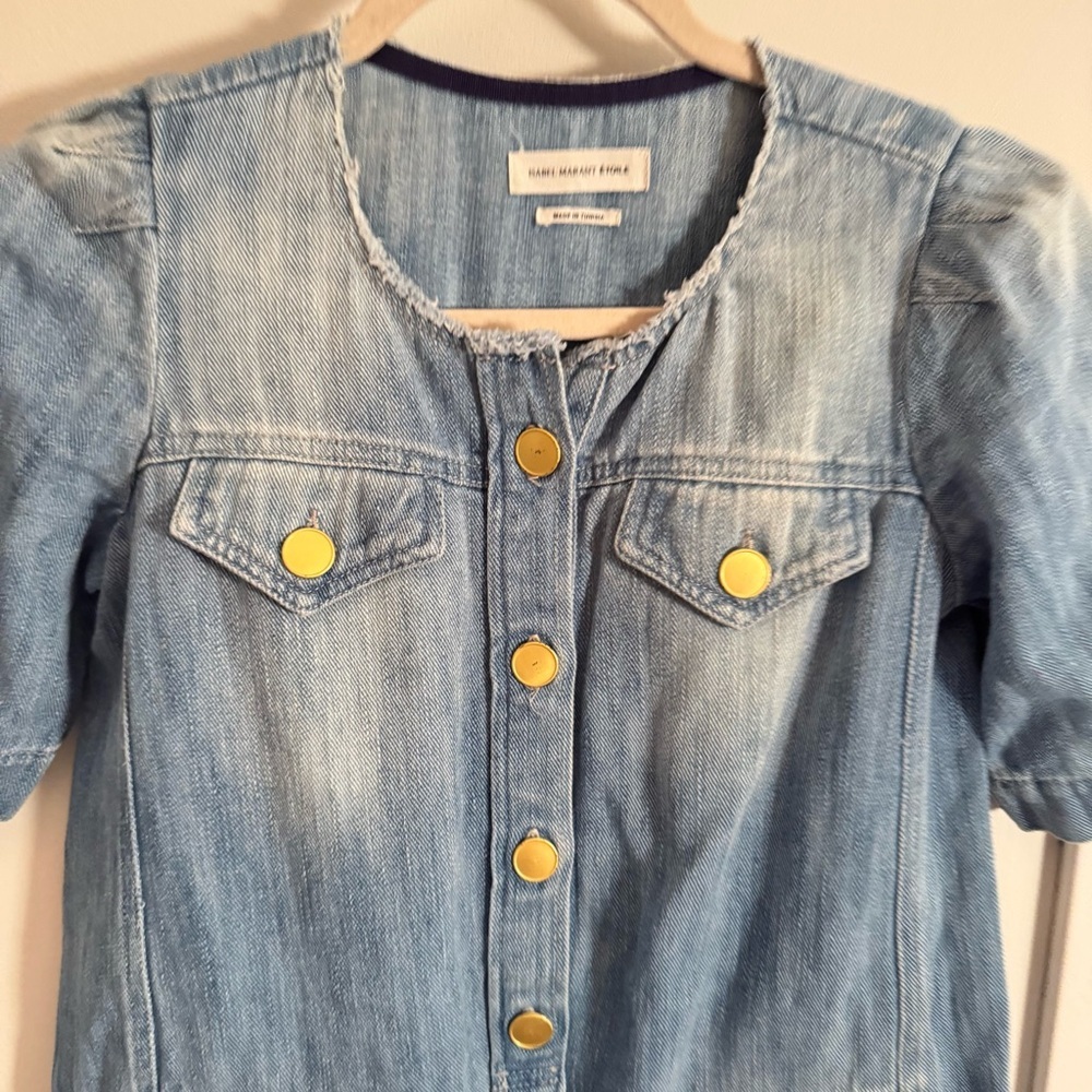 Isabel Marant Etoile Oriane Denim Mini Dress Blue Size 34 Short Sleeve Shift - Picture 5 of 9